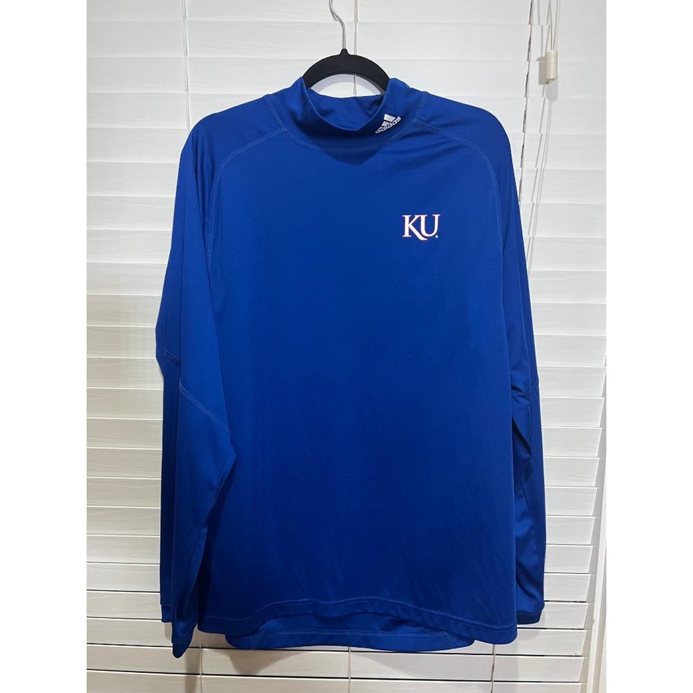 Adidas Mens Kansas Jayhawks KU Mock Neck Long Sleeve Shirt Blue Medium